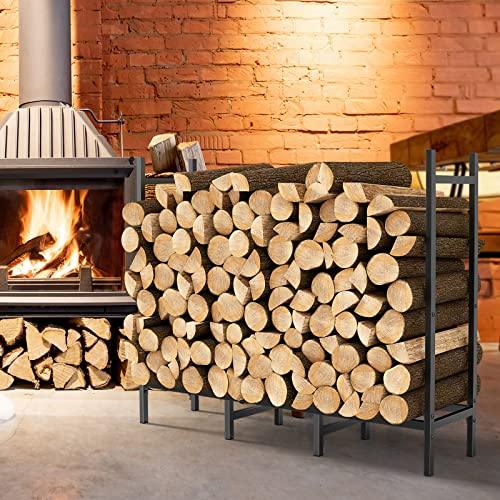 4ft Outdoor Indoor Firewood Rack Holder for Fireplace Wood Storage, Adjustable Stacker Stand, Heavy Duty Fire Logs Stand Stacker Holder for Fireplace Metal Lumber Storage Carrier Organizer - CookCave