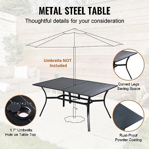 VEVOR 7 Pieces Patio Dining Set, Outdoor Furniture Table and Swivel Chairs Set, All Weather Garden Furniture Table Sets, Iron Patio Conversation Set with Umbrella Hole, For Lawn, Deck, Backyard, Black - CookCave