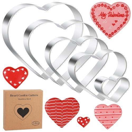 Heart Cookie Cutter Set - 5 Piece - 4.57" 3.86" 2.95" 1.97” 1.38" - Heart Shaped Cookie Cutters Fondant Biscuit Cutters for Valentines Day - Stainless Steel - CookCave