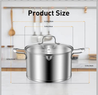 5 Quart Stainless Steel Induction Stock Pot with Glass Lid, 5 Qt Multipurpose Cooking Soup Pot with Pour Spout, Scale Engraved Inside, Dishwasher Oven Safe - CookCave