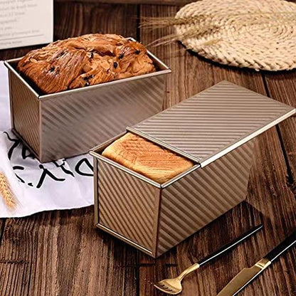 EGEN Bread Pan Loaf Pan for Baking with Lid, Non-Stick Carbon Steel Baking Bread Toast Mold Loaf Baking Pan Set (Golden-2Pcs) - CookCave