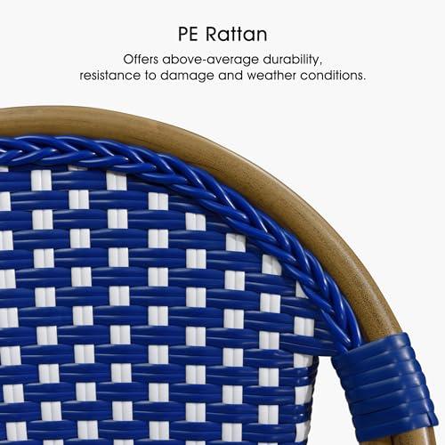 PURPLE LEAF French Counter Height Bar Stool Set of 2 25" Bamboo Print Finish Patio Bar Chairs with Back Rattan Bar Chairs French Bistro Set for Kitchen Outdoor Counter Stool Royal Blue - CookCave
