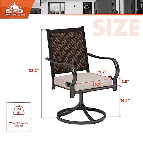 SUNSHINE VALLEY Wicker Patio Swivel Dining Chairs Set of 2, Outdoor Dining Chairs with All Weather Outside Rattan Chairs for Garden, Lawn, Backyard, Porch, Deck - CookCave