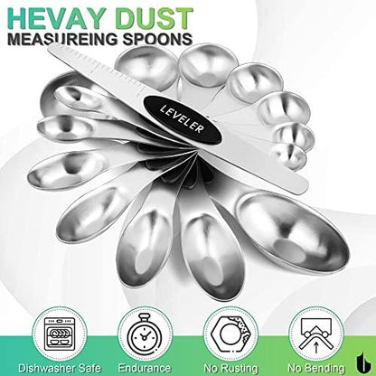 Urbanstrive Magnetic Measuring Spoons Set Stainless Steel, Dual Sided for Liquid Dry Food, Measuring Cups Spoons Set Fits in Spice Jar, Kitchen Gadgets, Cooking Utensils Set, Including Leveler, Silver - CookCave