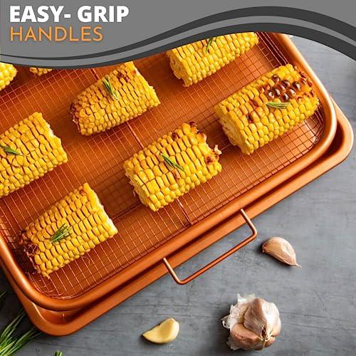 Copper Crisper Tray Non-Stick Oven Baking Tray with Elevated Mesh Crisping Grill Basket 2 Piece Set Extra Large 13"X19" – by Nuovva - CookCave