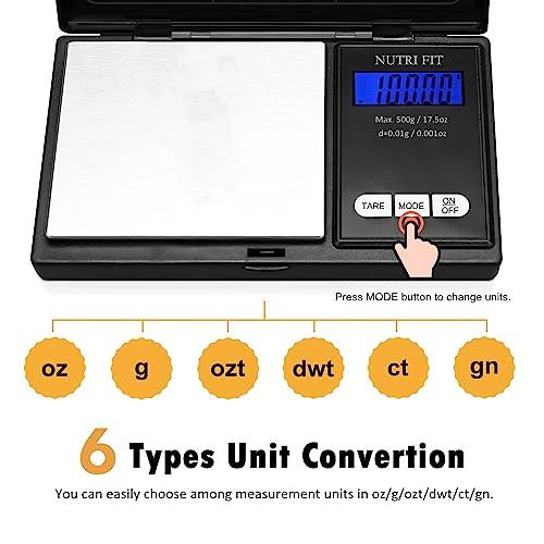 NUTRI FIT Gram Scale Digital Scale 0.01g Accuracy, 500g Small Pocket Scale Jewelry Scale, Weight for Food Ounces and Grams Kitchen Scale, Mg Scale for Powder Medicine Gold Weed, Portable - CookCave