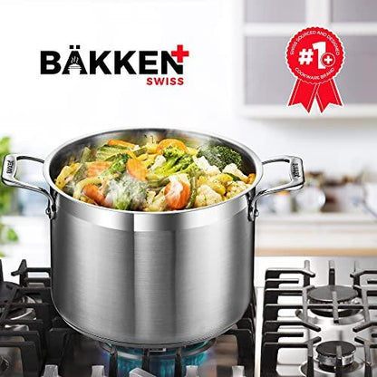 Stockpot – 12 Quart – Brushed Stainless Steel – Heavy Duty Induction Pot with Lid and Riveted Handles – For Soup, Seafood, Stock, Canning and for Catering for Large Groups and Events by BAKKEN - CookCave