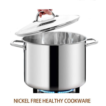 HOMICHEF 12 Quart LARGE Stock Pot with Glass Lid - NICKEL FREE Stainless Steel Healthy Cookware Stockpots with Lids 12 Quart - Mirror Polished Induction Pot - Commercial Grade Soup Pot Cooking Pot - CookCave