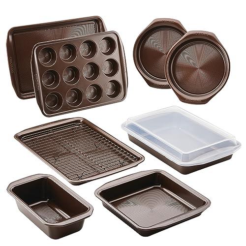 Circulon Nonstick Bakeware Set with Nonstick Bread Pan, Baking Pans, Baking Sheets, Cookie Sheets, Cake Pan and Muffin Pan / Cupcake Pan - 10 Piece, Chocolate Brown - CookCave