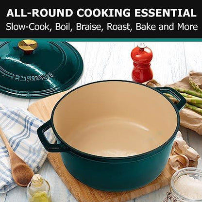 Mueller 6 Quart Enameled Cast Iron Dutch Oven, Heavy-Duty with Lid, Stainless Knob - For Baking, Braising, Stews - CookCave