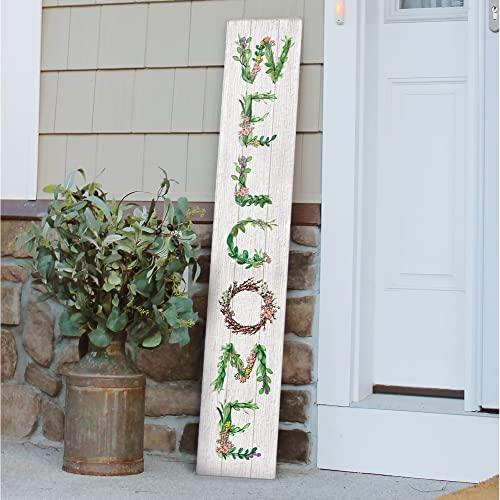 My Word! Welcome w/Floral Letters - Tall Outdoor Welcome Sign / Porch Leaner for Front Door, 46.5" Welcome Sign for Standing Front Porch Decor - Tall Vertical Rustic Farmhouse Home Decor Welcome Porch Sign, Spring Summer Porch Decor - CookCave