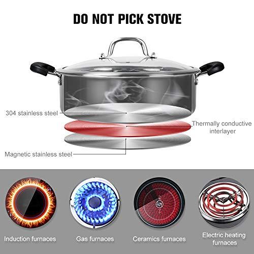 Hot Pot with Divider Stainless Steel Shabu Shabu Pot for Induction Cooktop Gas Stove Hotpot PotSuitable for 4-5 Person (12.6 inch) - CookCave