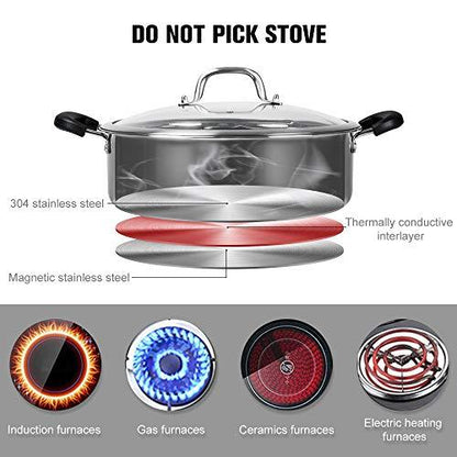 Hot Pot with Divider Stainless Steel Shabu Shabu Pot for Induction Cooktop Gas Stove Hotpot PotSuitable for 4-5 Person (12.6 inch) - CookCave