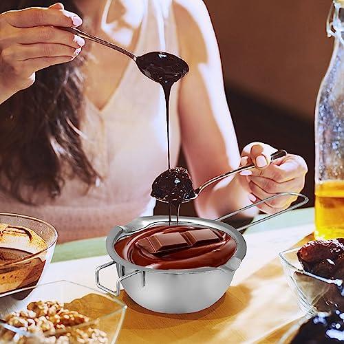 EXCEART 1 Set Double Boiler Pot Stainless Steel Water Boiling Melting Pot with Dual Pour Spout for Candle Butter Chocolate Cheese Caramel 400ml - CookCave