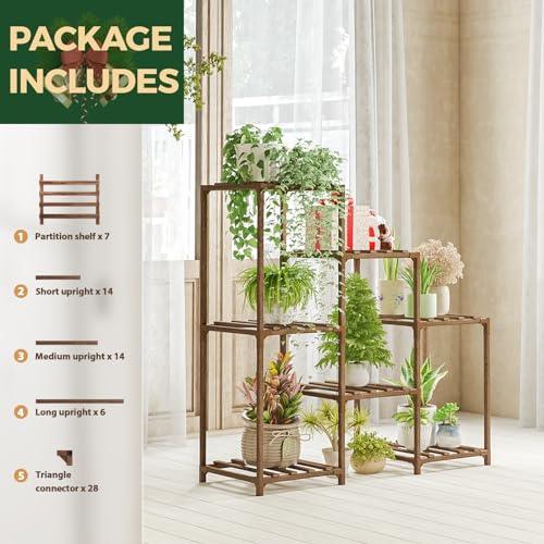 Bamworld Plant Stand Indoor Wood Plant Shelf Outdoor Tiered Plant Rack for Multiple Plants 3 Tiers 7 Pots Ladder Plant Holder Plant Table for Plant Pots Boho Home Decor for Gardening Gifts - CookCave