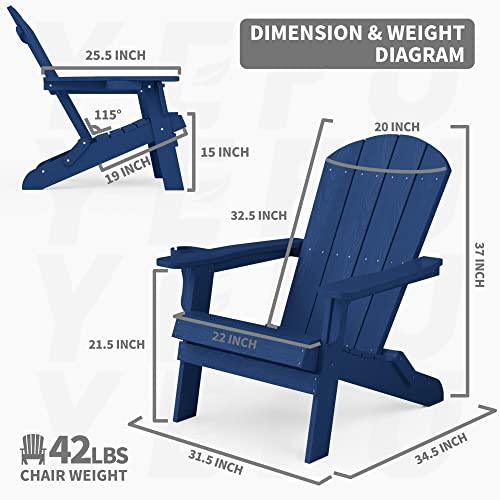 YEFU Adirondack Chair, Oversized Plastic Adirondack Chair Folding Outdoor Chairs with Cup Holder, Lawn Chair with Weather Resistant for Outside Deck Lawn, Weight Capacity Up to 400 Lbs –Dark Navy - CookCave