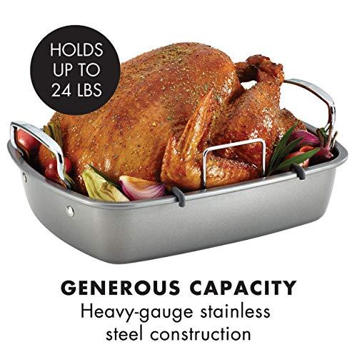 Circulon Nonstick Roasting Pan / Roaster with Rack - 17 Inch x 13 Inch, Gray - CookCave