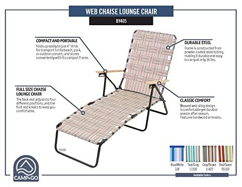 Camp & Go 4-Position Folding Web Lawn Beach Lounger Chair, 24.4" W x 55.6" D x 34.1" H, Multi - CookCave