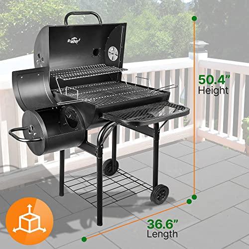 NutriChefKitchen Charcoal Grill Offset Smoker, Portable Stainless Steel Grill, Outdoor Camping BBQ and Barrel Smoker (Black) - CookCave