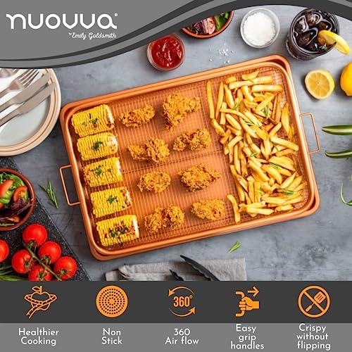 Copper Crisper Tray Non-Stick Oven Baking Tray with Elevated Mesh Crisping Grill Basket 2 Piece Set Extra Large 13"X19" – by Nuovva - CookCave