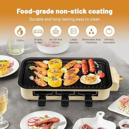 SUEWRITE Indoor Grills Electric Smokeless, Indoor Grills for Kitchen with Non-Stick Cooking Removable Plate, Portable Korean BBQ Grill with Removable Temperature Control, Dishwasher Safe, 1500W - CookCave