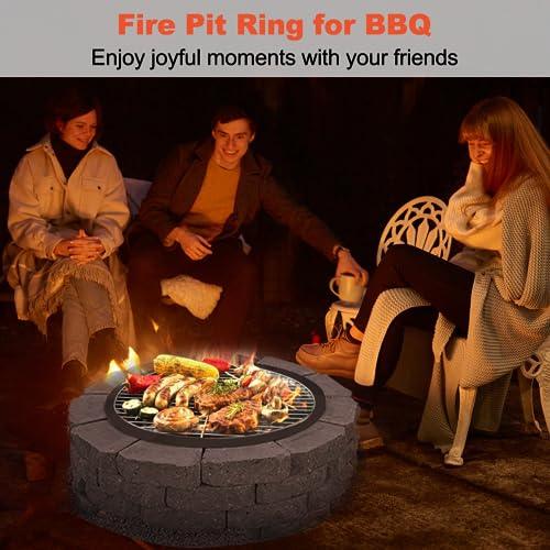 Koutemie Outdoor Fire Pit Ring Liner 40-Inch Outer/36-Inch Inner Diameter, Heavy Duty Solid Metal Steel Round Firepit Rim Insert for Outside DIY Campfire Ring Above or In-Ground, Black - CookCave