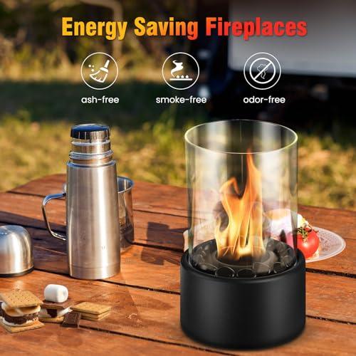 Portable Fire Pit Table Top Fireplace Bowl - 10'' Tabletop Firepit Smokeless Heaters Indoor Smores Maker Home Decor, Outdoor Fuel Campfire Windproof Glass for Patio Balcony Porch Camping - CookCave