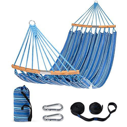 SUNCREAT Hammocks Double Hammock with Curved Spreader Bar, Outdoor Portable Hammock with Carrying Bag & Tree Straps for Bedroom, Patio, Backyard, Balcony, Max 450lbs Capacity, Blue - CookCave