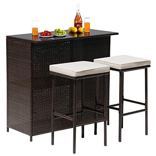 Wicker Patio Furniture 3 Piece Patio Set Chairs Wicker Outdoor Rattan Conversation Sets Bistro Set Coffee Table for Yard or Backyard - CookCave