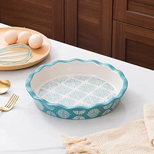 Wisenvoy Pie Pan Ceramic Pie Dish Turquoise Pie Plate Porcelain Deep Dish Pie Pan Non-Stick Pie Pans - CookCave