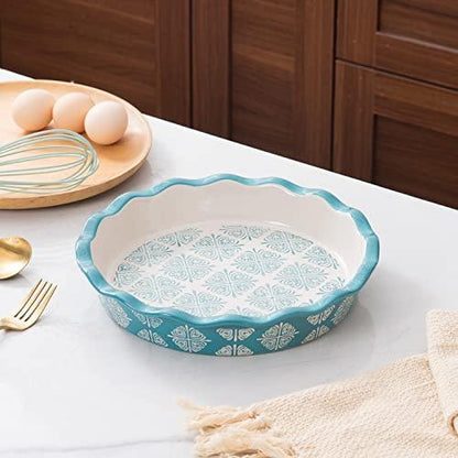 Wisenvoy Pie Pan Ceramic Pie Dish Turquoise Pie Plate Porcelain Deep Dish Pie Pan Non-Stick Pie Pans - CookCave