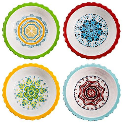 Coloch 4 Pack Ceramic Mini Pie Pan with Fluted Rim, 6 Inch Round Pie Plate Colorful Floral Pie Tins Tiny Serving Bowl for Dessert, Candies, Baking, Dishwasher and Microwave Oven Safe - CookCave