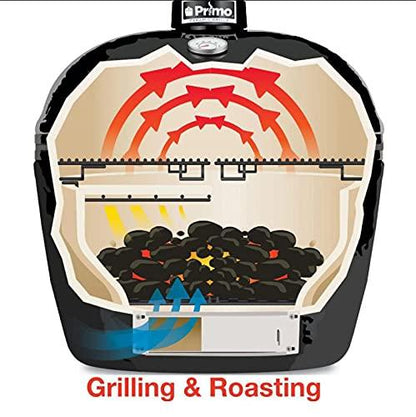 AMS Fireplace Primo Kamado Ceramic Cooker Grill Oval XL 400 With Stainless Steel Grates - charcoal outdoor grilling smocking roasting backing - PGCXLH, black, 28 Width, 21.5 Depth, 27-1/2 Hight - CookCave