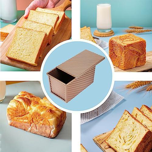 SNXDBH 2 pack Loaf Pan with Lid, 1 lb Non-Stick Bread Toast Mold, Carbon Steel Corrugated Bread Toast Box Mold for Baking Bread Pan Bread Tin for Homemade Cakes, Breads and Meatloaf(Champagne Gold) - CookCave