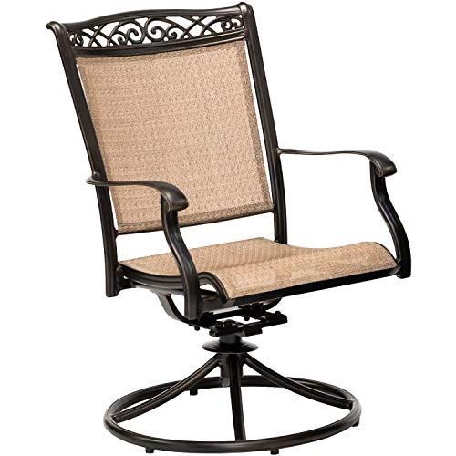 Hanover Fontana 7-Piece Outdoor Patio Dining Set with 38"x72" Cast-Top Rectangular Table and 6 Quick-Dry Sling Swivel Rocker Chairs, Modern Weather Resistant Furniture Set with Table and Chairs - CookCave