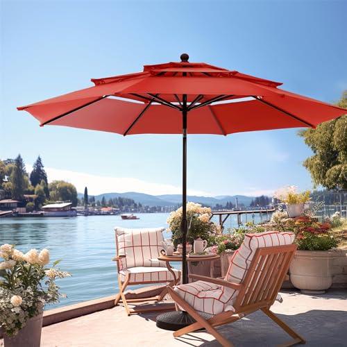 PHI VILLA 10ft Patio Umbrella Outdoor 3 Tier Vented Market Table Umbrella with 1.5" Umbrella Pole and 8 Sturdy Ribs, (Orange Red) - CookCave