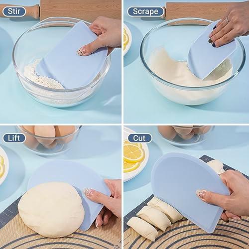 Silicone Dough Scraper with Stainless Steel Sheet, Curved Edge Flexible Bowl Scraper for Baking, Food Grade Silicone Bench Scraper for Sourdough Bread Proofing Basket, 5.98" × 4.3", Blue, SAPID - CookCave
