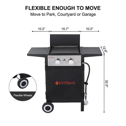 Camplux Flat Top Gas Grill, 22,000 BTU Barbecue Grill, Propane Griddle Grill Combo, 2 Burner Griddle with Lid, BBQ Grill for Outdoor Cooking, Camping, Backyard Parties, RV Travel - CookCave