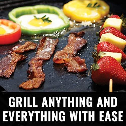 Grillaholics Grill Mat - Set of 3 Heavy Duty BBQ Grill Mats - Non Stick, Reusable and Dishwasher Safe Barbecue Grilling Accessories - Lifetime Manufacturers Warranty - CookCave