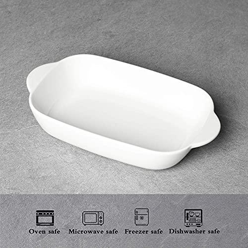 LEETOYI Ceramic Small Baking Dish, Porcelain 2-Piece Rectangular Bakeware with Double Handle, Baking Pans for Cooking and Cake Dinner 7.5"×5 (White) - CookCave