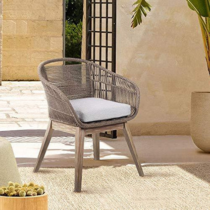 Armen Living Fruitti Tutti Frutti Indoor Outdoor Dining Chair in Light Eucalyptus Wood with Truffle Rope and Gray Cushion - CookCave