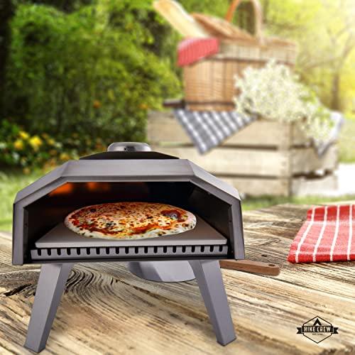 Hike Crew 12” Outdoor Propane Pizza Oven | Compact, Portable Personal Pizza Maker for Camping Kitchen with Flame Control Knob, Pizza Stone, Cutter, Peel, Thermometer, Gas Regulator, Hose & Carry Bag - CookCave