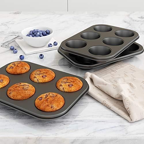 Tiawudi 2 Pack Nonstick Muffin Pan, Carbon Steel Cupcake Pan, 6 Cup, Easy to Clean and Perfect for Making Muffins or Cupcakes, Standard - CookCave