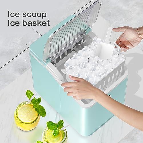 ZAFRO Countertop Portable Ice Maker with Self-Cleaning, 26Lbs/24Hrs, 9 Cubes Ready in 8 Mins, Compact, One-Click Operation with Ice Scoop/Basket for Home/Kitchen/Office, Green - CookCave