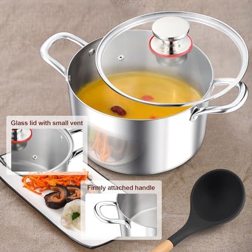 E-far 8 Quart Stock Pot with Lid, 18/10 Tri-ply Stainless Steel Stockpot for Induction Ceramic Gas Stoves, Heavy Duty Cooking Pot for Pasta Soup Stewing Simmering, Oven and Dishwasher Safe - CookCave