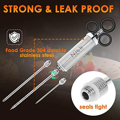 Njek Stainless Steel Meat Injector Kit, 2-oz Large Capacity with 3 Professional Needles, Marinade and Seasoning Injector Syringe for Beef, Steak, Turkey, Brisket, Sturdy and Heavy-duty for BBQ Grill - CookCave