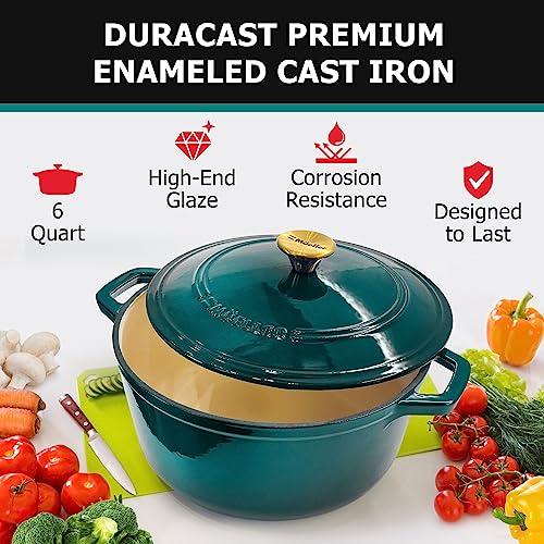 Mueller 6 Quart Enameled Cast Iron Dutch Oven, Heavy-Duty with Lid, Stainless Knob - For Baking, Braising, Stews - CookCave