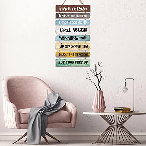 LHIUEM Porch Rules Signs Porch Rules Wall Decor Motivational Quote Set of 8(2.5”X12”)patio wall decor Front Porch Door decor Porch Plaque Wooden Hanging Wall Art for porch library Garden(Modern Style) - CookCave