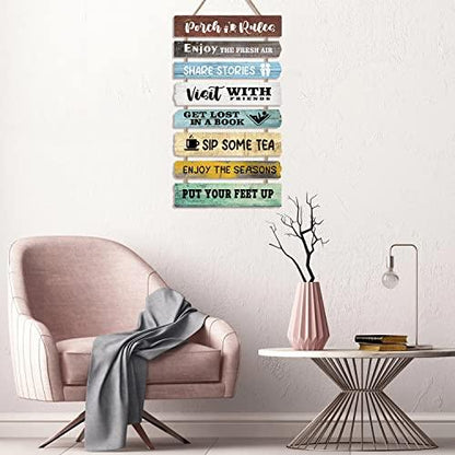 LHIUEM Porch Rules Signs Porch Rules Wall Decor Motivational Quote Set of 8(2.5”X12”)patio wall decor Front Porch Door decor Porch Plaque Wooden Hanging Wall Art for porch library Garden(Modern Style) - CookCave