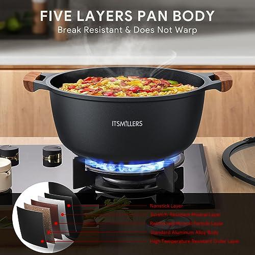 ITSMILLERS Nonstick Stock Pot,6.5 Qt Elegant Aluminum Ceramic Casserole with Pour Spout Lid, Induction Bottom - CookCave